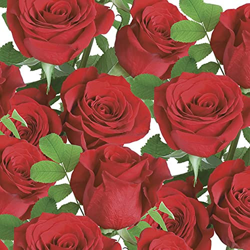 Maki - Tovaglioli di carta velina a 3 veli, motivo rose, per découpage e pranzo, 33 x 33 cm, confezione da 20 (rose rosse classiche)