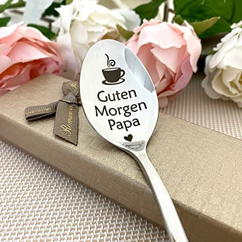 Good Morning Dad – Vatertagsgeschenk – Kaffeelöffel mit graviertem Namen – Teelöffel Geschenk zum Geburtstag für Eltern – Geschenk Mama oder Papa – komplett personalisierter Text auf Löffel