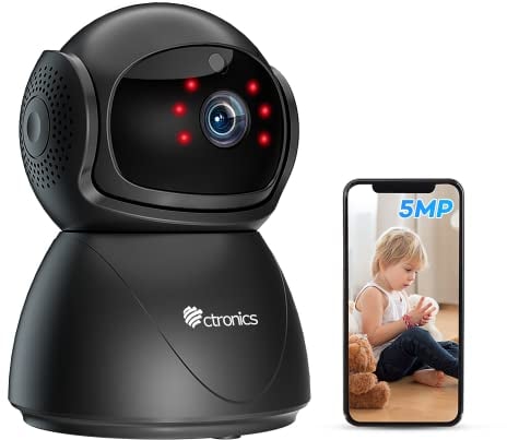 ctronics 5MP PTZ Überwachungskamera Innen WLAN, 2,4GHz/5GHz Dualband WiFi IP Kamera Indoor mit 355°/90° Schwenkbar, Bewegungs-/Menschenerkennung, Automatische Verfolgung, IR Nachtsicht, 2-Wege-Audio
