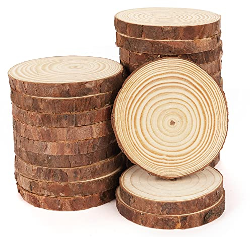 ilauke 50Pcs Natural Wood Slices, 6-7cm Log Slices Non-Drill, Unfinished Wooden Discs, Wooden Circles for DIY Arts Crafts Christmas Coasters Decorations