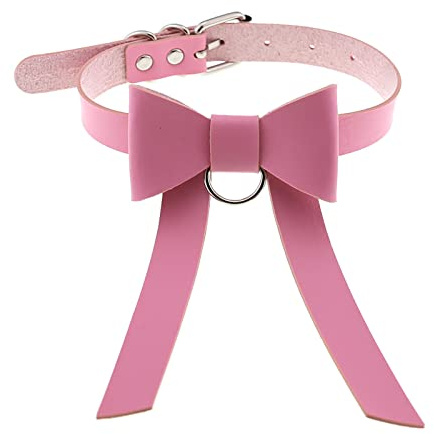 Dishowme Fliege Leder Halsband Halskette Gotisch Punk Schleife Kragen Halskette Niedlich Lolita Kette Schmuck für Frauen Mädchen Halloween Kostüm Zubehör (Rosa Bogen)