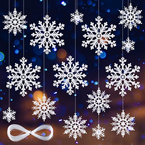 MELLIEX 24 Stück Schneeflocken Deko Weihnachten, Weiße Christbaumschmuck Weihnachtsanhänger für Weihnachtsdeko - 3 Größen