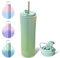 BOTTLE BOTTLE Insulated Coffee Tumblers with Dual-use Lid and Straw Double Walled Iced Travel Coffee Mug for Woman and Man 18 oz Stainless Steel Tumbler with Handle(green yellow