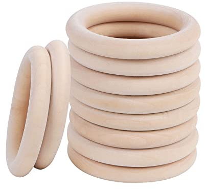 REAQUE 10 Stücke Holzringe zum Basteln, Ø 70mm x 10mm Dicke, Natürliche Runde Holzkreise, Makramee Holzring, Holz Kunst Unvollendeter Ring Kreis für DIY Anhänger, Wandbehang, Traumfänger, Handwerk