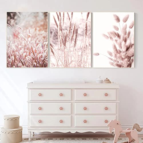 Trayosin 3er Premium Poster Set, Rosa Pampasgras Boho Deko Wandbilder,Moderne Bilder Wohnzimmer Deko Schlafzimmer, Wandkunst Bild ohne Rahmen (30x40cm)