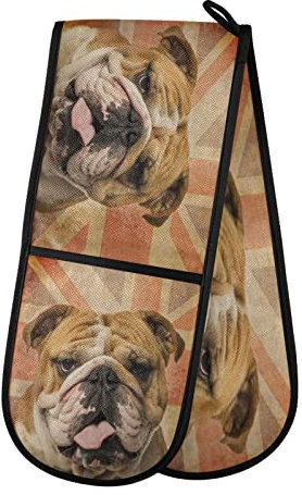 Double Oven Glove UK Flag English Bulldog Heat Resistant Double Ovens Mitt Modern Cooking Gloves Potholders