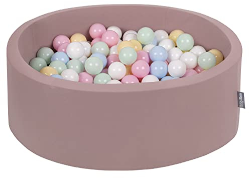 KiddyMoon Rund Bällebad Velvet Bällepool 90X30cm/200 Bälle ∅ 7Cm Ballgruben Für Babys Spielbad Kleinkinder, Hergestellt In Der EU, Erikafarben: Pastellblau/Pastellgelb/Weiß/Minze/Puderrosa