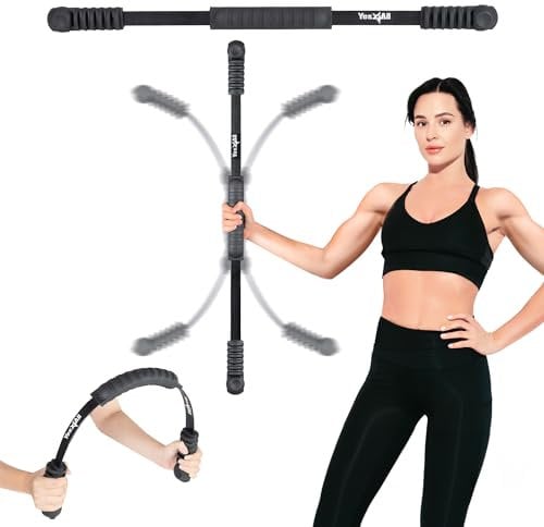 YES4ALL Hochfrequenz-elastische Fitnessstange zum Straffen der Muskeln, Shake Weight Stick Ganzkörpergewichtete Ausrüstung für Rumpfkrafttraining, Stabilität, Therapie, Pilates, Reha, Schwarz, 88,9 cm