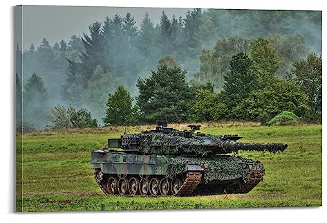 YBHF Tank-Poster Leopard 2 Hauptkampfpanzer Poster Wandkunst Druck Retro Ästhetische Raumdekoration Malerei Leinwand Poster für Zuhause und Büro Dekorationen 30 x 45 cm Rahmenstil