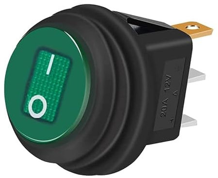 AUTOZOCO Interruptor Redondo Basculante 3 Vias ON/OFF, interruptor basculante, SPST, interruptor redondo basculante, 20A 12VDC, Impermeable, 3 pines, Led Verde