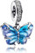 Amuefer Blue Butterfly Charms für Armbänder Dangle Anhänger 925 Sterling Silber Anhänger für Halsketten Schmuck Geschenke für Frauen Mädchen