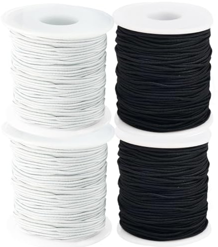 QBJAYTY Lot de 4 rouleaux de cordon élastique solide pour bracelets, perles en argile, lettres poney, noir, blanc, 0,8 mm