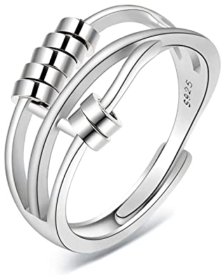 Kamise 925 Sterling Silber Anxiety Ring, Offen Einstellbar Unisex Angst Spinning Ring, Verstellbar Fidget Spinner Anti Stress Stimmungsring Dekompressionsring