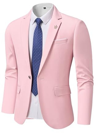 Hihawk Blazer pour homme, coupe ajustée, veste légère décontractée à un bouton, manteau de sport pour le quotidien, rose clair, Taille M