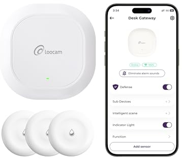 Loocam Zigbee Wassermelder Bausatz, Wireless Wasserleck Detektor für Küche Bad Keller, Smart Home APP Fernbedienung, Home Alarm System (3 x Wassermelder und 1 x Loocam Zigbee Hub/Gateway)