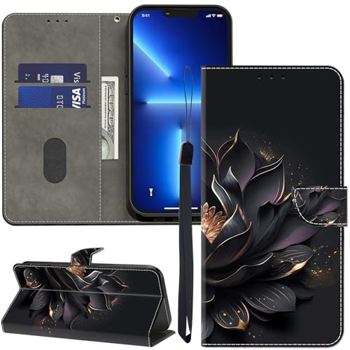 GLANDOTU Lederhülle für Xiaomi Redmi 13C / 13 C/Poco C65 Hülle, Kartensteckplätzen Muster Flip Motive Wallet Handyhülle Tasche Case Schutzhülle Kompatibel mit Redmi 13C Hülle - Violetter Lotus