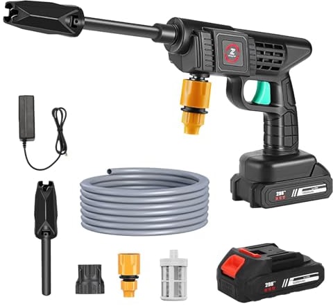 GOXAEEE Battery Pressure Washer, 300 W Wireless Portable High Pressure Spray Water Gun with Rechargeable Battery, Mobile Pressure Washer for Car, Home, Lawn, Garden, Fence (6000 mAh)