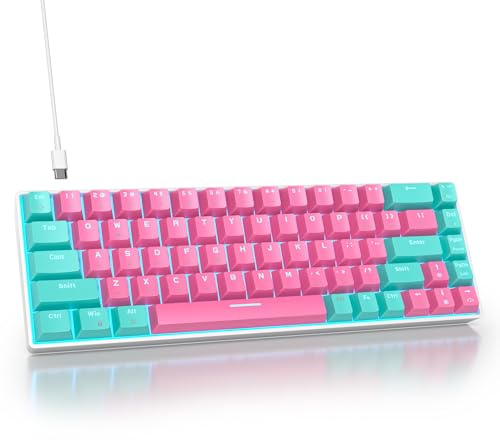 surmen 65% de teclado mecánico para juegos con interruptor rojo lineal silencioso, 68 teclas rosa, 60% de luz LED, retroiluminación PBT para portátiles y jugadores de computadora de escritorio (68