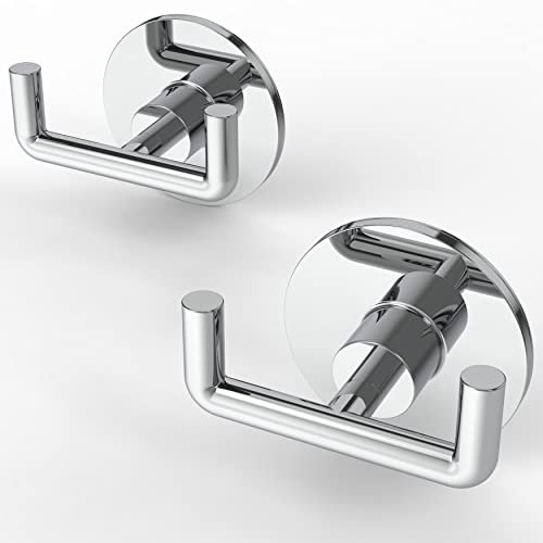 WZRUA Self Adhesive Hooks,Chrome Stainless Steel Bathroom Towel and Coat Hooks, Robe Hook Sticky Extra Strong(2 Packs)