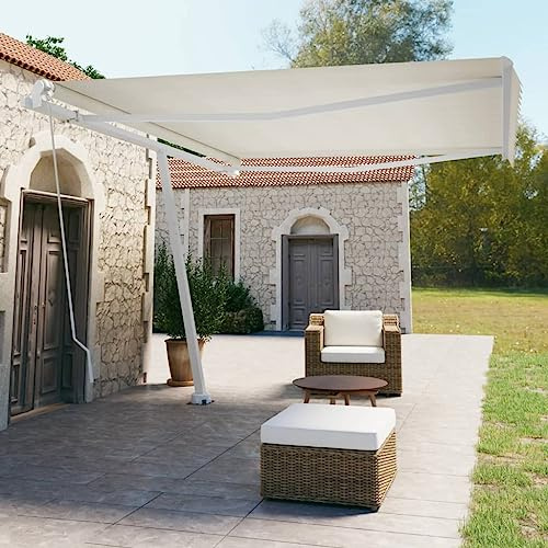 Brise-vue pour balcon, auvent de porte d'entrée, store sur pied, rétractable, utilisation manuelle, 450 x 350 cm, blanc crème, convient pour porte, terrasse, balcon