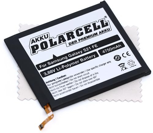Batteria di ricambio adatta per Samsung Galaxy S21 FE (sostituisce la batteria originale EB-BG990ABY) 4750 mAh Polarcell con panno per la pulizia dello schermo mungoo