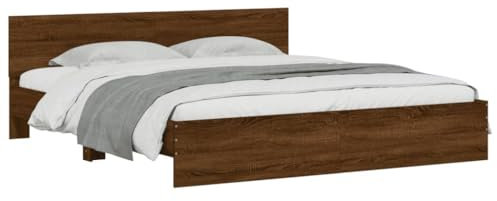 vidaXL Bettgestell, Bettrahmen mit Lattenrost, Bett Gästebett mit Kopfteil, Doppelbett Schlafzimmerbett Schlafzimmermöbel, Braun Eiche-Optik 200x200cm