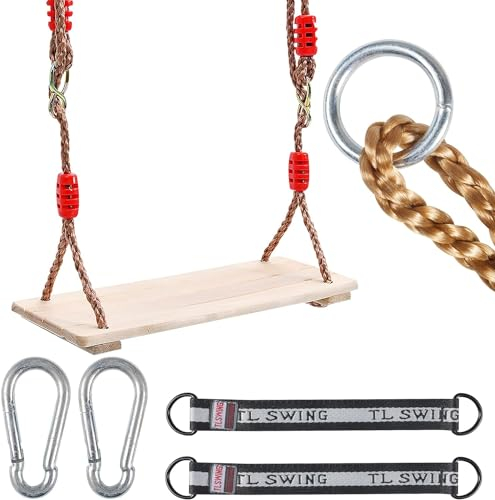 Balancín de madera para adultos con mosquetón de acero inoxidable, columpio para niños, columpio de mesa para juegos al aire libre, con cuerda ajustable, soporta hasta 160 kg