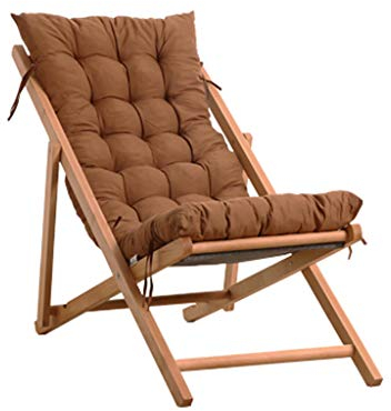 ASumPio Schaukelstuhl Aus Holz Zum Entspannen, Relaxsessel Mit Verstellbarer Fußstütze Und Abnehmbarem Kissen (Braune Baumwollunterlage)