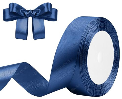 Geschenkband Dunkelblau 25mm x 23m Satinband Dunkelblau Schleifenband Geschenkband Satinbänder für Geschenkverpackungen, Basteln, DIY, Nähen, Brautparty-Dekoration, Christbaumschmuck