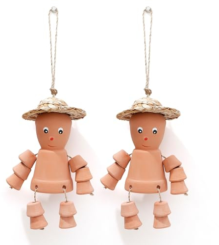 VELENTI Garden Decor Pots - Set Of 2 Clay Garden Ornaments - Terracotta Pot Man Bill and Ben Style - Lovely Outdoor Decor Accessories - Flower Pot Figurines for Garden, Patio, Front Porch