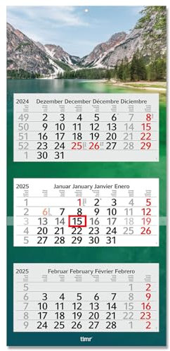 Timr 3-Monatskalender 2025 Berge I Wandkalender 3 Monate I 33 x 70 cm I mehrsprachig D/GB/F/ES I Jahresplaner mit Schieber I Mehrblatt-Kalender Motiv Berg-Landschaft in Italien I tr255