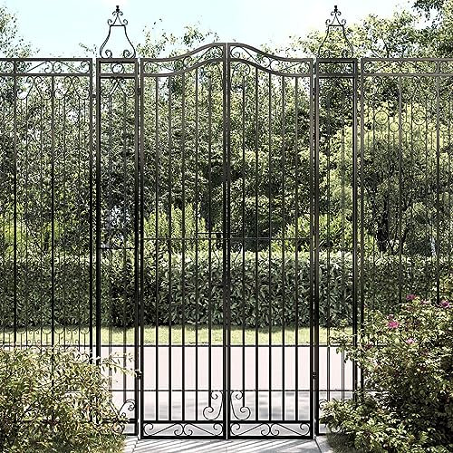 Sufrk Puerta de jardín negra 121 x 8 x 200 cm de hierro forjado, puerta de jardín, puerta de jardín, de acero galvanizado con cerradura, asa y llave, robusta y duradera
