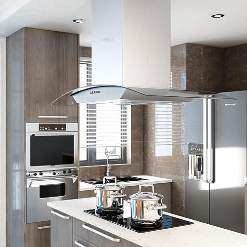 Homgoday Dunstabzugshaube Insel 90 cm Edelstahl 756 m³/h LED Dekoration Möbel Innen/Außen Möbel für Wohnzimmer Büro