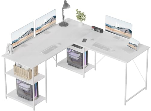 Homall Eckschreibtisch 150 X 150 cm, Schreibtisch L Form Reversibel mit 3 Kabellöchern, Schreibtisch eckschreibtisch Computertisch fürs Homeoffice, Schreibtisch Weiß