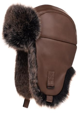 Futrzane Trapperhut aus Leder - Fliegermütze Damen - Russische Mütze Uschanka (M, Braun - Braun Siberian)