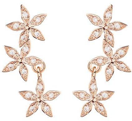 LÖB Ohrstecker 750er Roségold Vergoldet Zirkonia Blumen, Damen Ohrringe Hängend Glitzer Strass Steine Blüten Anhänger Stecker Klein Rose Gold Schmuck