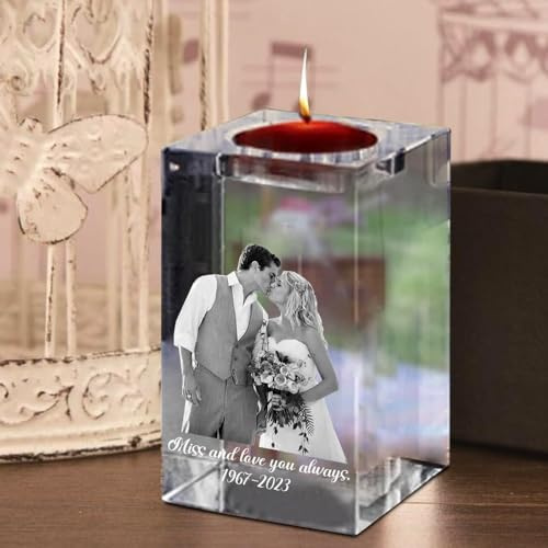 Portavelas De Cristal Personalizado con Foto 3D Y Texto, Portavelas Estilo Europeo para Fiestas De Boda, Decoración De Candelabros con Luz De Té para Aniversario, Cumpleaños, Navidad(10CM)