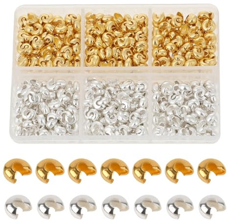 600Stk Edelstahl Quetschperlen Verschluss,Halbrunde Offene Crimpperlen,Clamshell Perlenspitzen,Edelstahl Quetsch Perlen Spitzen,Knotenabdeckungen,Quetschkalotten, Clamshell Knot,für Schmuckherstellung