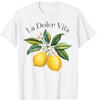 La Dolce Vita Zitrone Italienischer Sommer Limoncello Amalfi Coast T-Shirt für Damen und Herren, Weiß, Small, Sommerlich, Klassisch, V-Ausschnitt, Polyester 100%