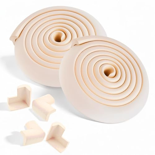 4M Foam Strip & 8 Corner Guards for Baby & Kids Safety - Edge Protection with Adhesive Tape, 2x 2M Strips, Easy Install, UK Shipping (Beige)