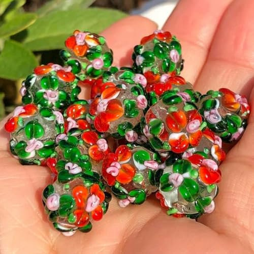 Cuentas espaciadoras sueltas de cristal de Murano transparente de 12 mm con forma de flor grande, color rojo y albo, para hacer joyas, accesorios para colgantes de pulseras, 20 unidades, estilo 9,