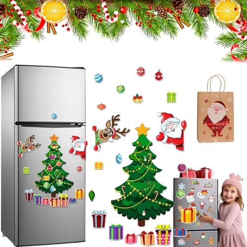 Christmas Themed Magnetic Sticker, Magnetic Christmas Tree for Refrigerator, Christmas Magnets for Fridge, The Perfect Holiday Decoration for Refrigerators, Windows - Add Festive Charm (Style-A)
