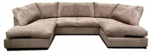 SOFASELECTIONUK LTD Jumbo Cord U-Shaped Cord Sofa - Large Modular Sofa with Memory Foam Seating & Removable Cushion Covers - Seats 6-7 People - Ideal U-Shape for Living Room (Beige, Full Back)