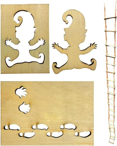 Wichtelschablone Fußabdrücke Schablonen Mit Wichtelstrickleiter Wichteltür Set für Saisonale Deko Holz Fußabdruck Schablonen Weihnachtsdekoration Für Glass Door Böden, Fensterdekoration (a1)