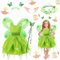 Shinybox Deguisement Fée Clochette, 6 Pièces Robe de la princesse pour fillette Clochette Enfants avec Ailes de Papillon Baguette Magique Bandeau Oreilles D'elfes et Guirlandes pour Carnaval Halloween