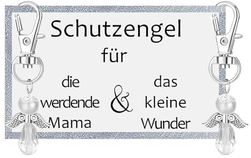 HENGBIRD Schutzengel Schlüsselanhänger, Schlüsselanhänger Mama, Werdende Mama Geschenk, Babyparty Geschenk Glücksbringer Geschenke für Werdende Mütter und Kleine Wunder （8.8x5.2CM