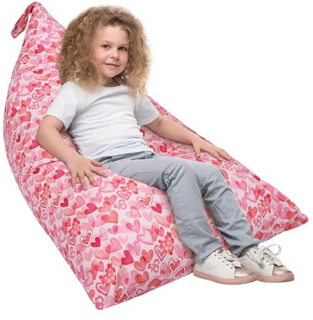 Kids Bean Bag - COVER ONLY - Large Stuffed Animal Storage Bean Bag for Kids Girls Toddler,No Filling-Pink Hearts