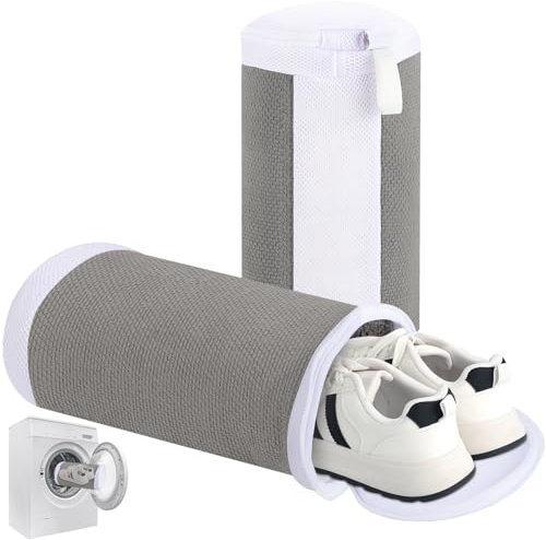 2 PCS Shoe Washing Machine Bags, 8 x 16 Inch Reusable Shoe Washing Bags, Shoe Laundry Bags Trainer Washing Machine Bag with Hidden Zipper Large Shoe Cleaning Bag for Sneaker Canvas Running Shoes, Grey