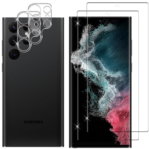 Lutree for Samsung Galaxy S22 Ultra 5G Tempered Glass, 2+2 Pack 3D Screen Protector + Camera Lens Protector, 9H Hardness HD Bubble-Free Film, Anti-Scratch Premium Protective Glass