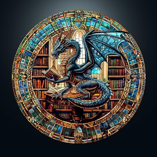 CHARMIBLE Puzzle für Erwachsene, 1000 Stück, The Dragon Library, 1000 Teile, 67,5 x 67,5 cm, hartes, unmögliches, rundes Puzzle, buntes DIY-Puzzle, für Heimdekoration, Familienpuzzle, perfekt für
